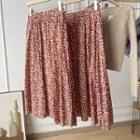 Floral Print Chiffon Midi A-line Skirt Brick Red - One Size