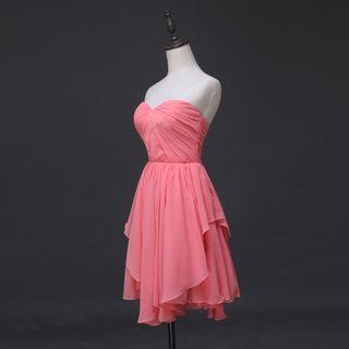 Strapless Asymmetric-hem Party Dress