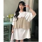 Set: 3/4-sleeve T-shirt Dress + Spaghetti-strap Asymmetrical Top