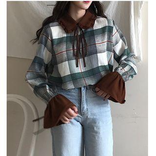 Peter Pan Collar Plaid Long-sleeve Shirt