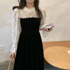 Mock Two-piece Puff-sleeve Lace Panel A-line Dress