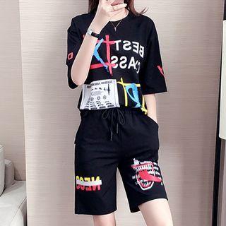 Short-sleeve Lettering T-shirt / Sweatshorts / Set