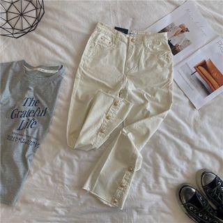 Button-up Cropped Straight Leg Jeans
