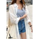 Striped See-through Long Shirt White - One Size