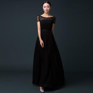 Lace Cap-sleeve A-line Evening Gown