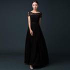 Lace Cap-sleeve A-line Evening Gown