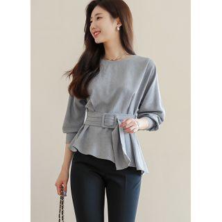 Dolman-sleeve Belted Peplum Blouse