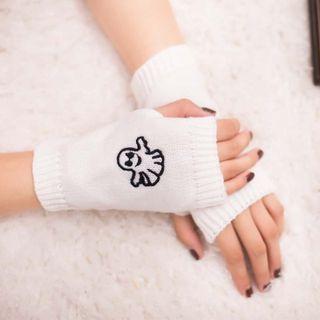 Embroidered Knit Fingerless Gloves