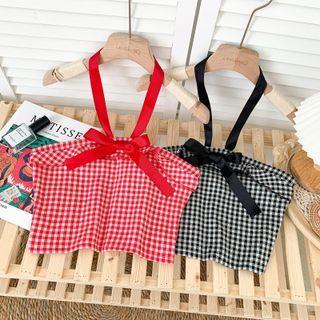 Checker Ribbon-accent Halter Top