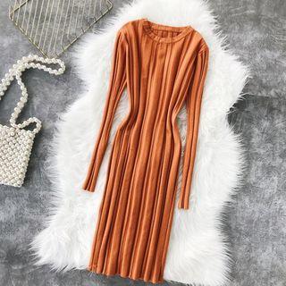 Long-sleeve Rib-knit Bodycon Dress