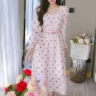 Long-sleeve Dotted Square Neck Dress
