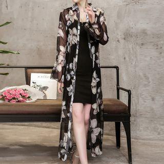 Flower Print Maxi Chiffon Shirtdress