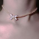 Faux Pearl Bow Choker Champagne - One Size
