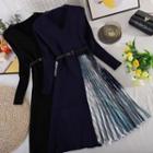 Long-sleeve Printed Pleat Hem A-line Dress