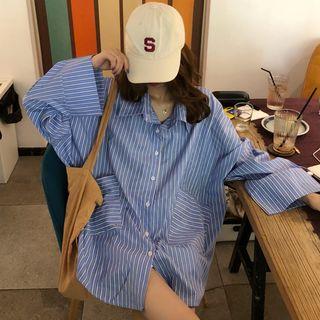 Oversized Long-sleeve Striped Shirt
