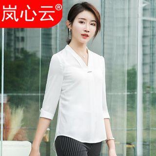 V-neck 3/4-sleeve Blouse / Set: V-neck 3/4-sleeve Blouse + Dress Pants / Skirt