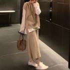 Set: Cap-sleeve Knit Hoodie + Midi Fitted Skirt