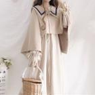 Collared Shawl / Long-sleeve Midi A-line Dress