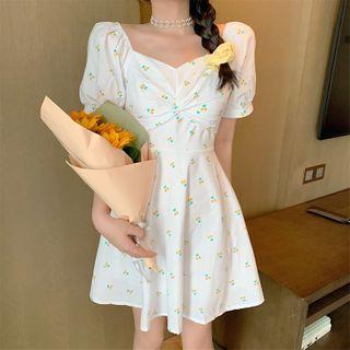 Puff Short-sleeve A-line Dress / Crop Top