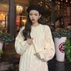 Crew-neck Cable-knit Sweater White - One Size