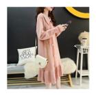 Collared Ruffle Hem Long-sleeve Midi Knit Dress