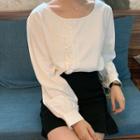 Long-sleeve Button-detail Ruffled Top