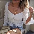 Eyelet Ruffle Hem Cropped Blouse