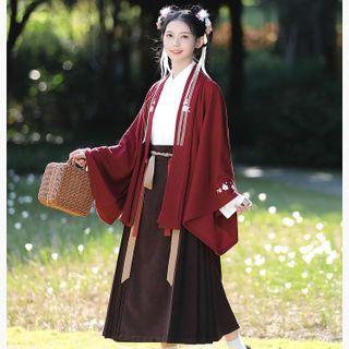 Bell-sleeve Embroidered Jacket / Vest / Midi A-line Skirt