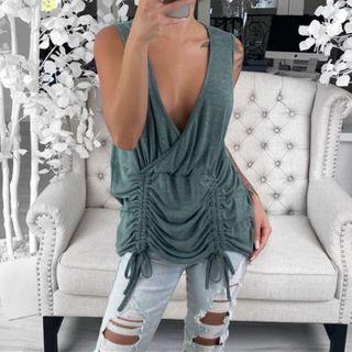 V-neck Plain Drawstring Tank Top