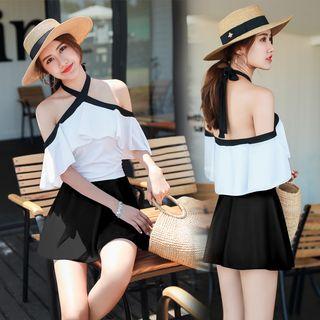 Short-sleeve Off Shoulder Swim Dress