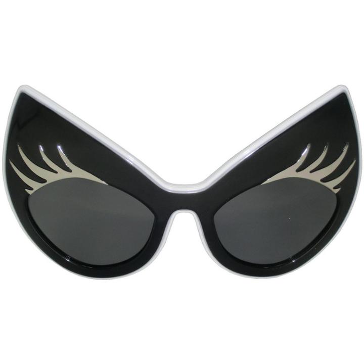 Super Cat Sunglasses (black Frame, White Rim, Silver Lashes, Smoky Gradient Len) 1 Pc
