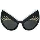 Super Cat Sunglasses (black Frame, White Rim, Silver Lashes, Smoky Gradient Len) 1 Pc