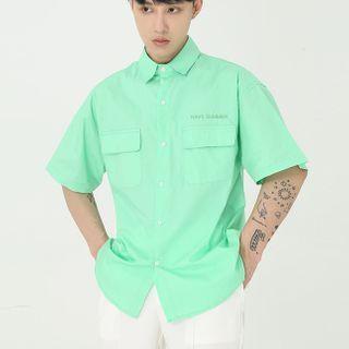 Elbow-sleeve Lettering Plain Shirt
