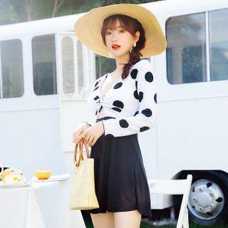 Long-sleeve Dot Print Swim Top