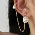 Non-matching Alloy Rose Chained Earring 1 Pair - As Shown In Figure - One Size