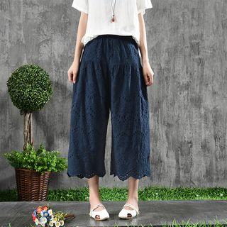 Cropped Eyelet Lace Wide-leg Pants