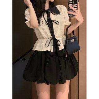 Strap Puff-sleeve Shirt Shirt - One Size