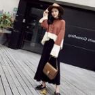 Two-tone Sweater / Maxi A-line Knit Skirt / Set