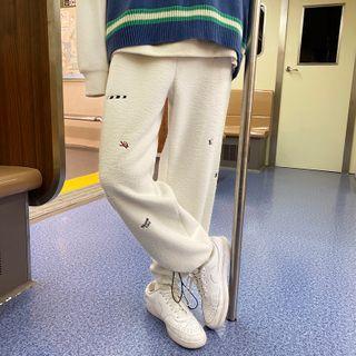 Cartoon Embroidered Fleece Pants