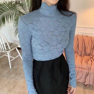 Mock Neck Plain Lace Top