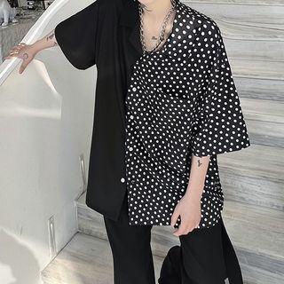 Elbow-sleeve Dotted Panel Shirt