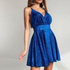 V Neck Sequin Open Back Spaghetti Strap Mini Dress