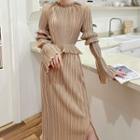 Set: Bell-sleeve Top + Slit Midi A-line Skirt
