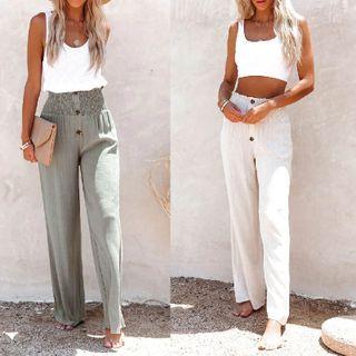 High Waist Loose-fit Plain Pants