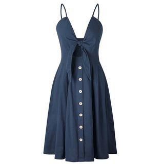 Spaghetti Strap Deep V Lace Up Dress
