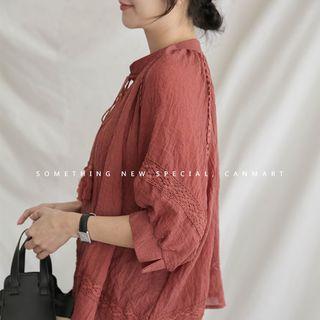 Tasseled Textured 3/4-sleeve Blouse