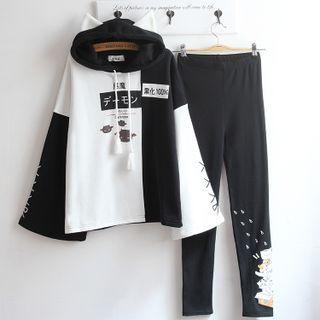 Two-tone Cartoon Print Hoodie / Leggings / Set