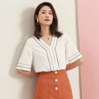Elbow-sleeve Contrast Lining Blouse
