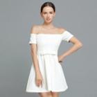Off-shoulder Bow-accent A-line Dress