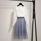Lace Trim Blouse / Mini A-line Mesh Skirt / Set